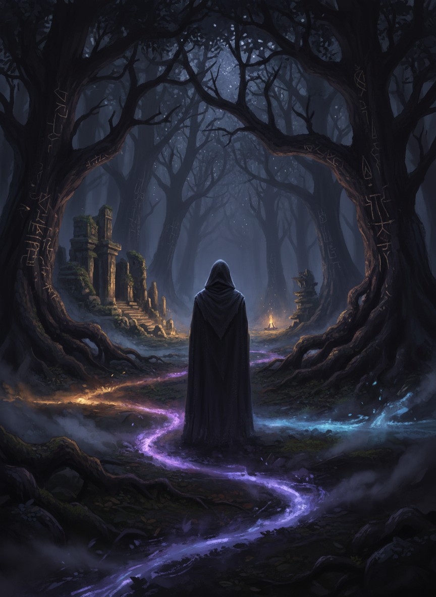 A man stands at the crossroads, contemplating his choices.