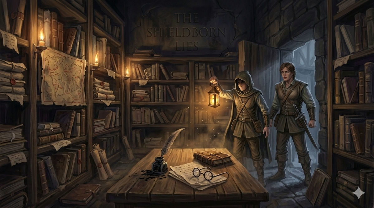 A hidden chamber behind a false wall reveals shelves of sealed documents, maps with red markings, and journals written by watchers across the centuries.