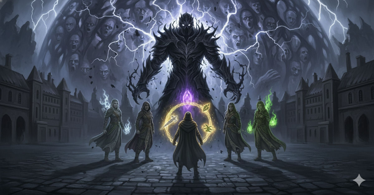 The protagonist emerges from the gem's interior to face the Hollow King at the crystal's base, relics blazing, freed founders lending their light, the final confrontation beginning.