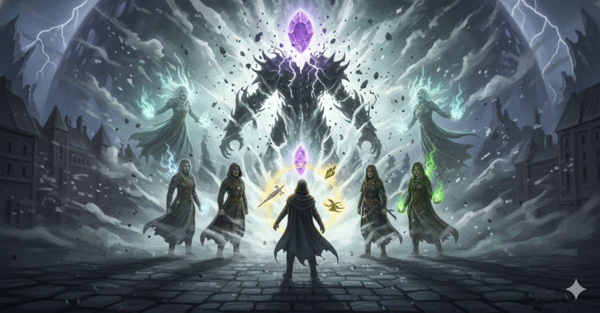 Blinding relic-light consumes the Hollow King as the founders' spirits scream, their souls torn free in a violent eruption that cracks the gem and scatters light to the winds.